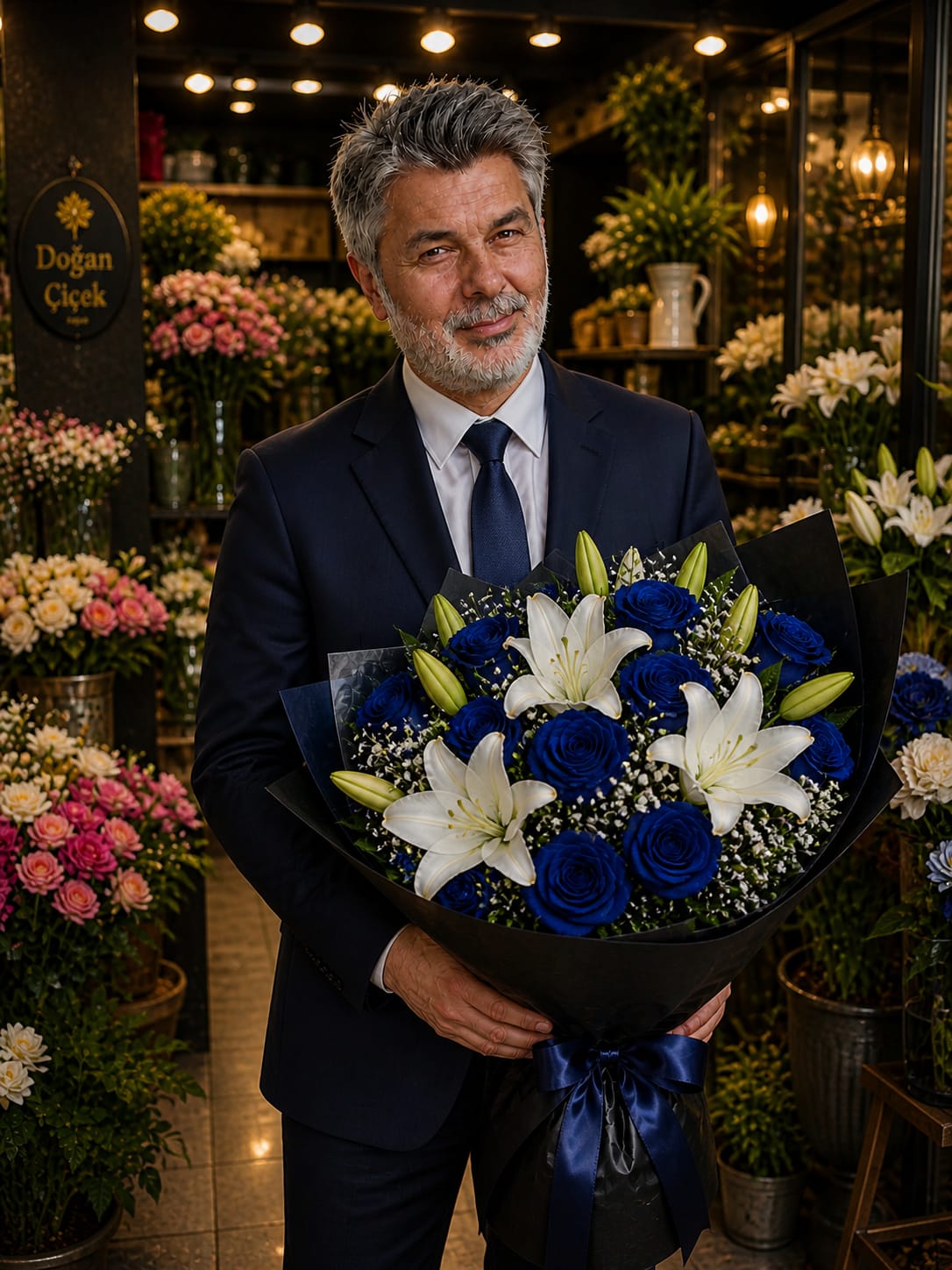 Lüx Lilyum Mavi Gül Buketi